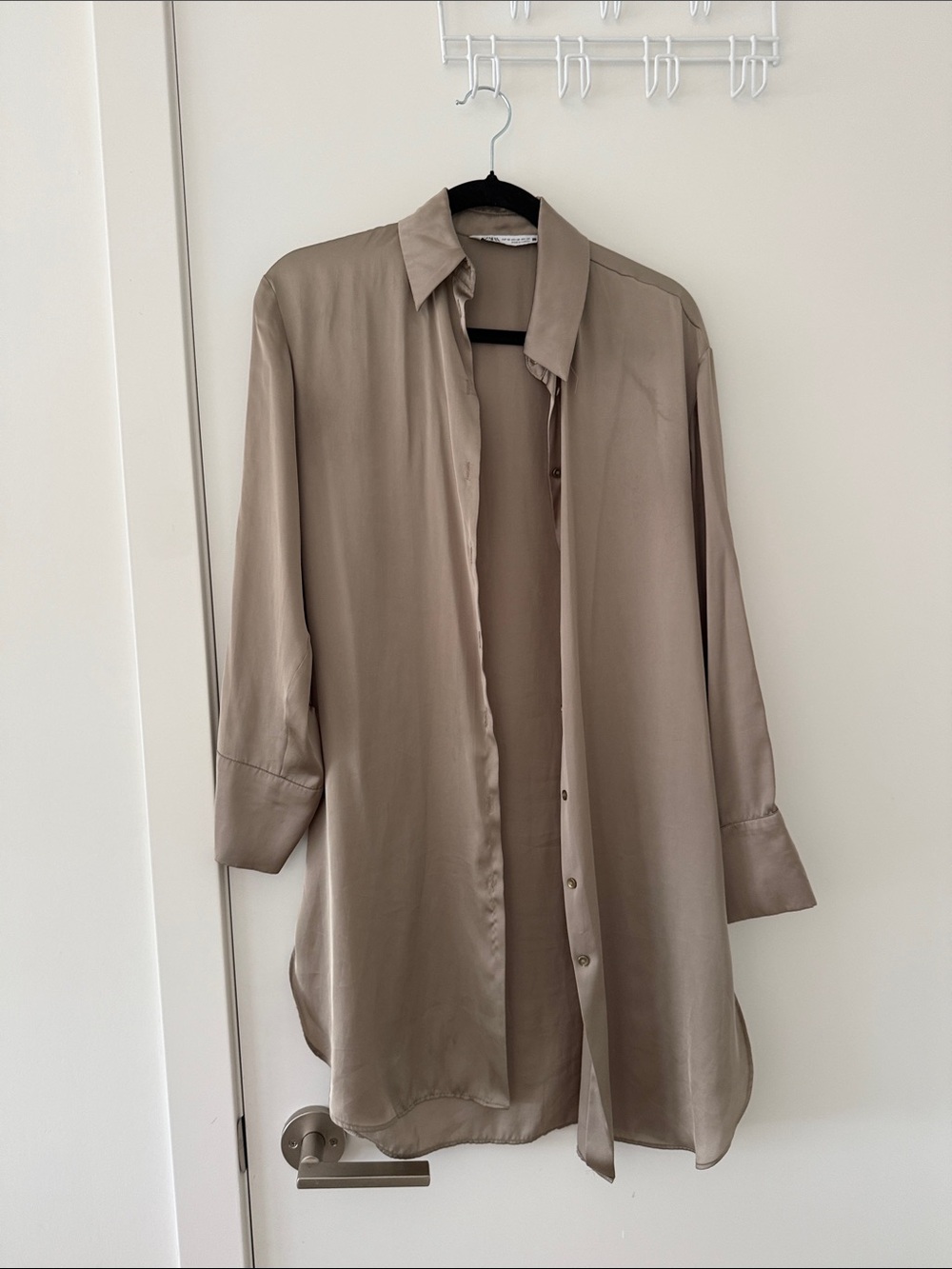 Zara Oversized Button-Down Shirt in Taupe Beige